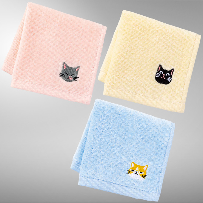 キャット刺繍ハンドタオル